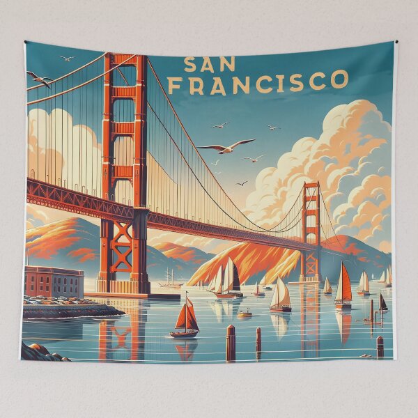 Item preview, Golden Gate Bridge Vintage Travel Poster designed and sold by inkArtistryfine.