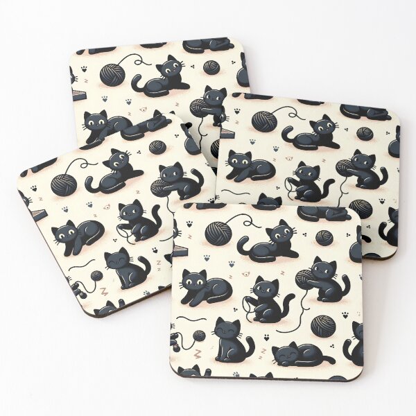 Item preview, Playful Black Cats and Yarn Pattern designed and sold by inkArtistryfine.