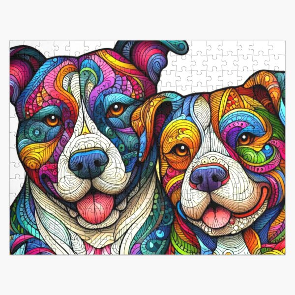 Peppy Purple Pitbull Cute Rainbow Pit Bull Dog Art Jigsaw Puzzle