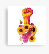 Girl Power Fist Floral Canvas Print