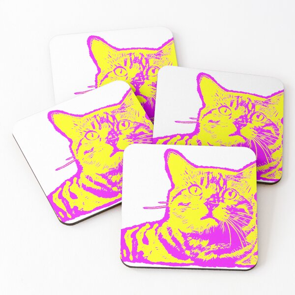 Item preview, Illustration Of A Cat Print Screen Design pop art Yellow Pink designed and sold by 22Coolidea.