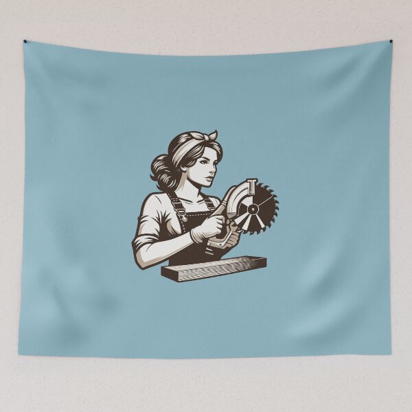 Item preview, Woodworking Woman With Circular Saw in Hand designed and sold by Twenty2Creative.