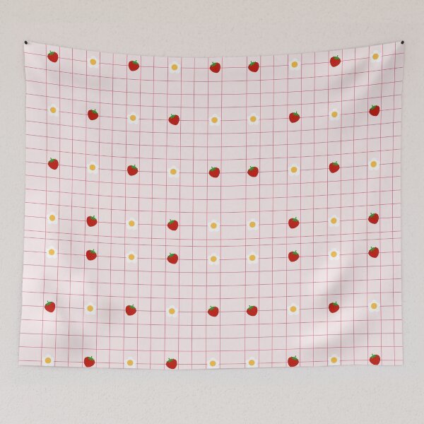 Item preview, Strawberry and flowers background on checkered wallpaper designed and sold by Anngozza2.