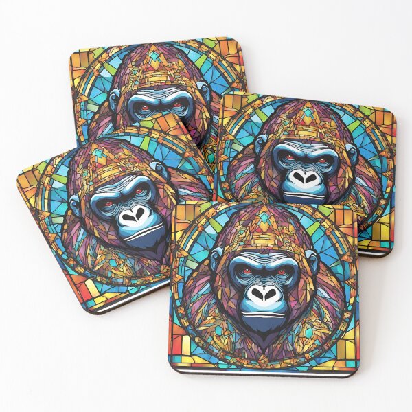 Item preview,  colorful stained glass with animals, gorilla designed and sold by GroonSpace.