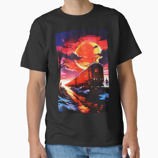 Oil Painting on Canvas, one train by moon dark landscape background, Train Inspirations Classic T-Shirt