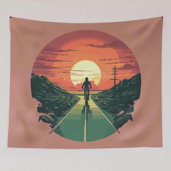 Item preview, Cyclist riding a bicycle with the sunset in the background designed and sold by Hisirdoux.