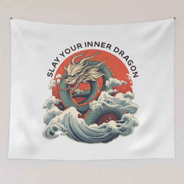 Item preview, motivational statement print “slay your inner dragon” with chinese dragon designed and sold by TrueType.