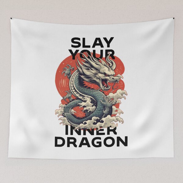Item preview, motivational statement print “slay your inner dragon” with chinese dragon designed and sold by TrueType.