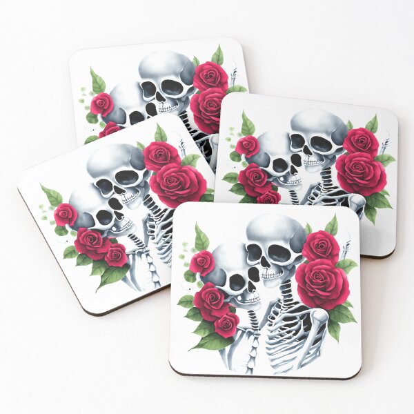 Item preview, Embraced Skeletons with Red Roses, funny, gifts, red,  designed and sold by Ewelina  Niemiec.