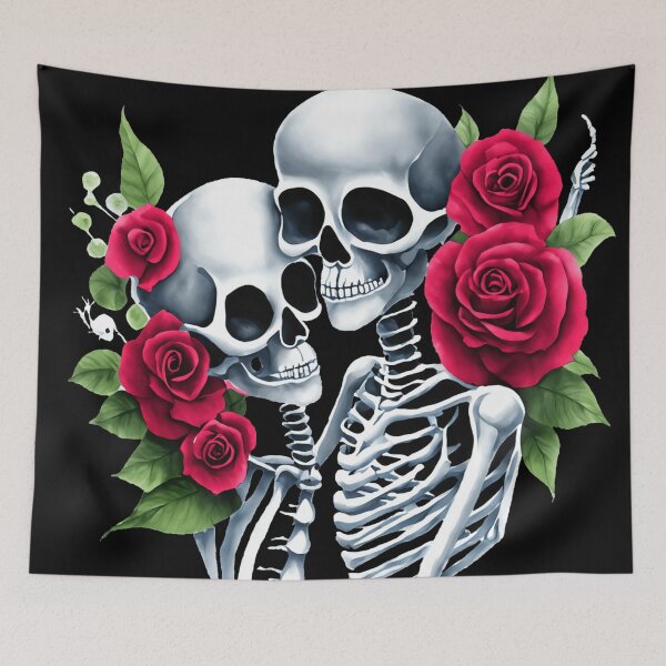Item preview, Embraced Skeletons with Red Roses, funny, gifts, red,  designed and sold by Ewelina  Niemiec.