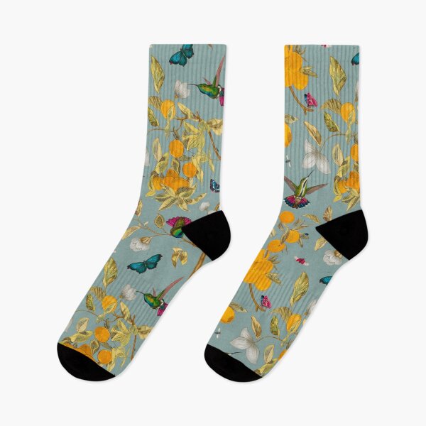 Item preview, Hummingbirds, lemons and bugs in calm blue designed and sold by Delinda Graphic Studio.