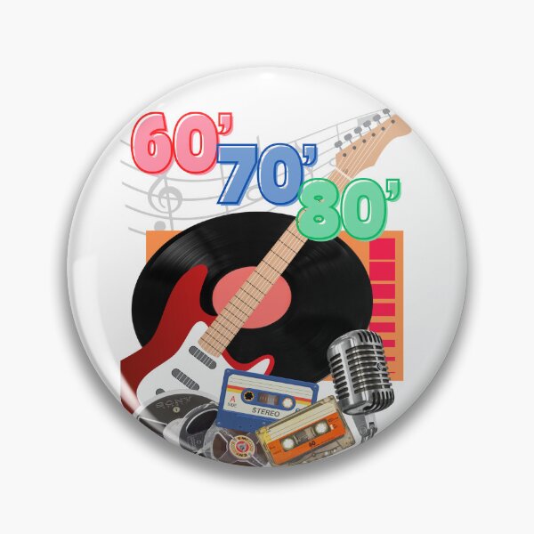 Item preview, 60's 70's 80's music | Guitar, vinyl record, magnetophone tape, compact cassette and microphone | Classic T-Shirt designed and sold by PERIferyART.