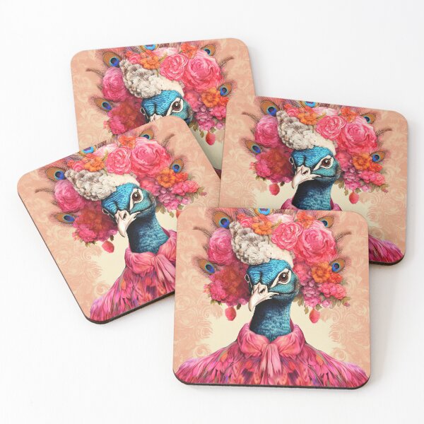 Item preview, Anthropomorphic Rococo Peacock Portrait with Colorful Flowers designed and sold by GulDesignCo.