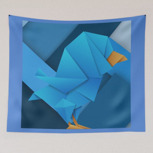 Item preview, Game with blue modern geometric shapes and an origami bird. designed and sold by Juviraga.