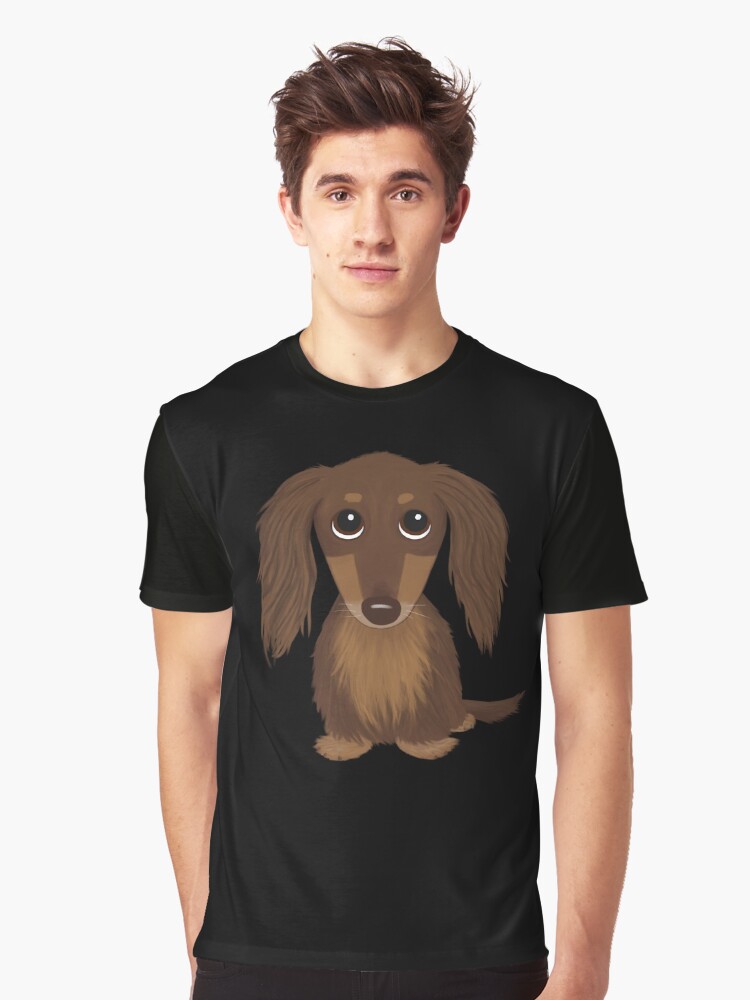 Longhaired Chocolate Brown Dachshund Cartoon Dog T Shirt By