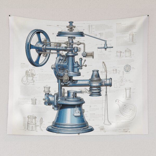 Item preview, Blue ink blueprint technical drawing, coffee grinder designed and sold by supersanko.