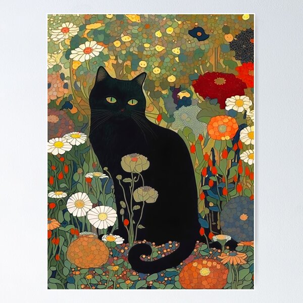 Item preview, Cat Art Print, Gustav Klimt, Black Cat In A Garden THE ORIGINAL! designed and sold by MamboArt.