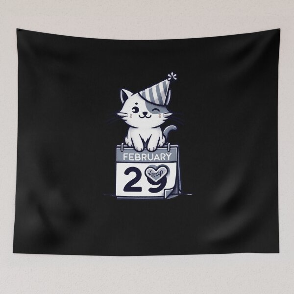 Item preview, "Leap Year Celebration Kitty - Monochrome February 29 Cat Illustration" designed and sold by ChromaticBlend.