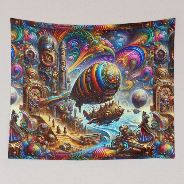 Item preview, Mechanical Dreamscape: Airships Amidst Ethereal Swirls designed and sold by CreationP.