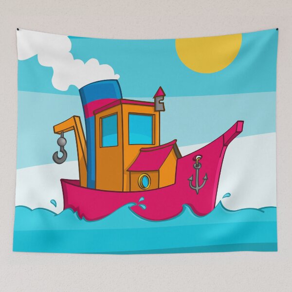 Item preview, Colourful cartoon style image of a funny tugboat. designed and sold by Stef Ringoot, cartoons and illustrations.
