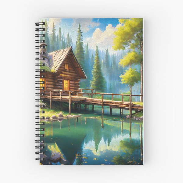 Item preview, small lake and a log cabin deep in a magnificent and lush fores designed and sold by viper2605.