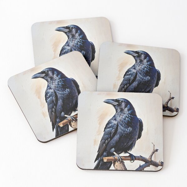 Item preview, Raven on White Backgorund, Crow sitting on Branch designed and sold by TheRedPixels.