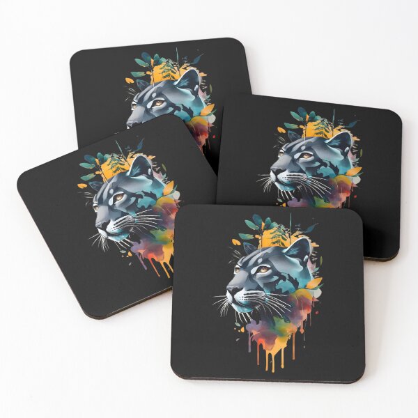 Item preview, Head of a black panther with watercolor splash profile view designed and sold by Ann Miu Deluxe.