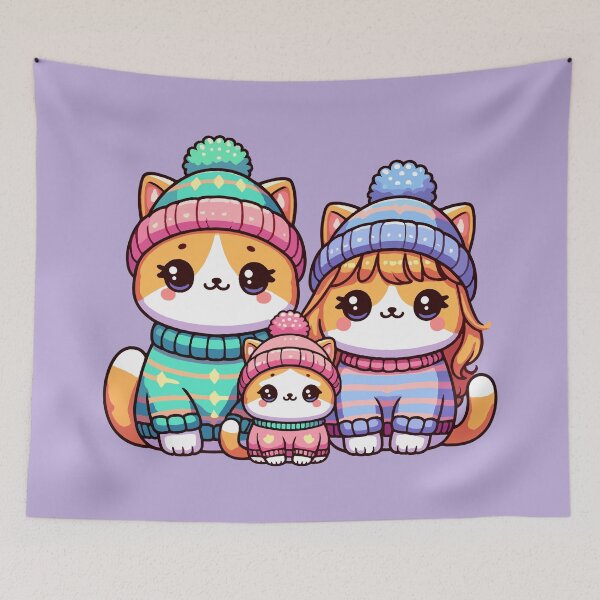 Item preview, Cat kawaii family in knitted hats, Winter cats, Christmas cats designed and sold by Niktarka.