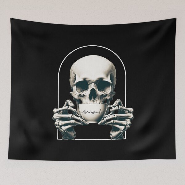 Item preview, Distressed Skeleton Vintage Skull Drinking Latte Hot Coffee designed and sold by Sasikharn.