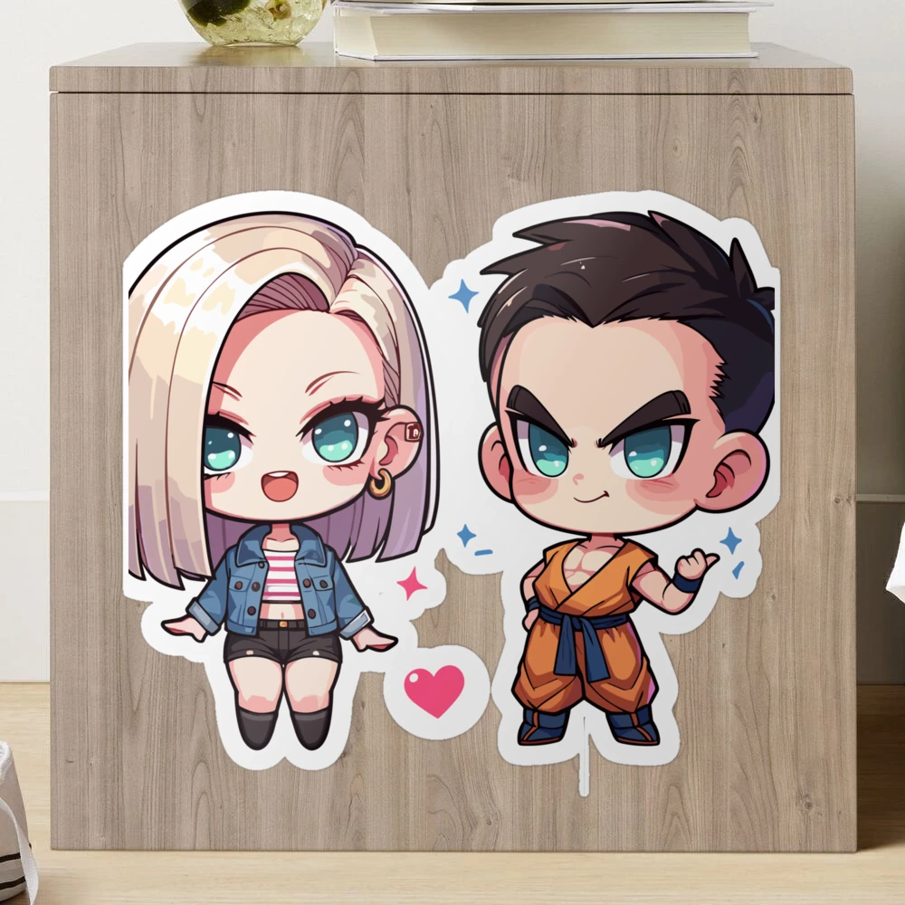 Cool Love Train: Chibi Krillin & Android 18 Sticker