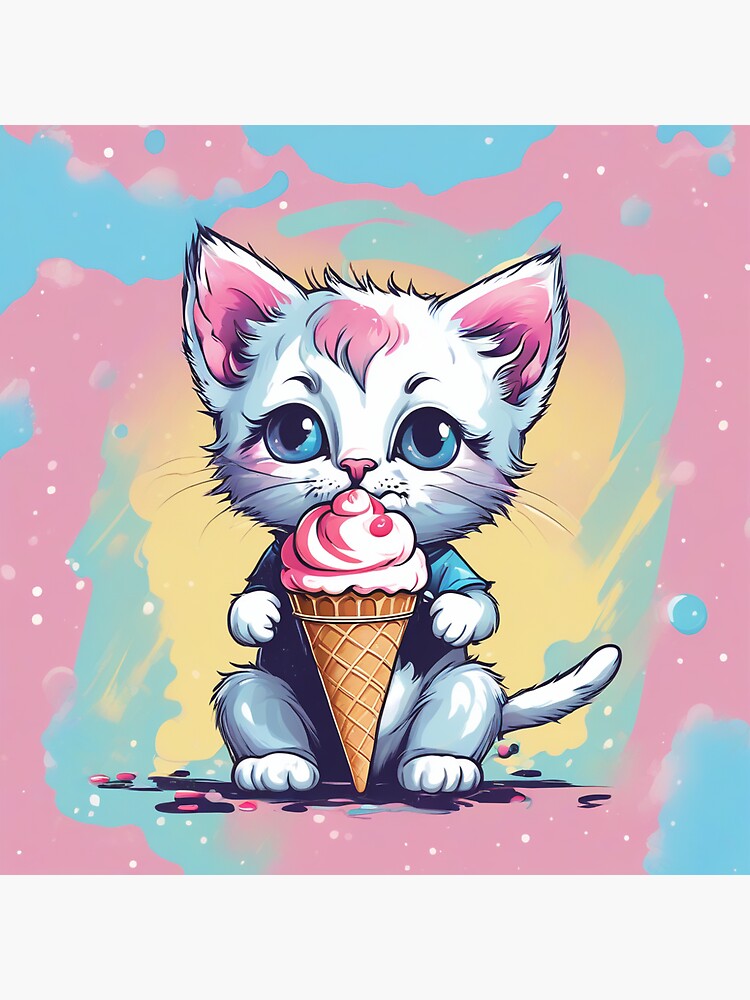 Kitten shops eating ice cream