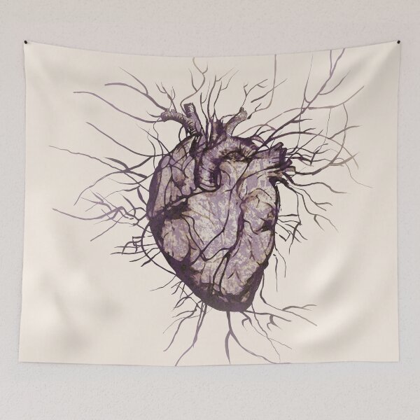 Item preview, Vintage Human heart and veins, arteries, blood, illustration art, dark, purple  designed and sold by Collagedream.