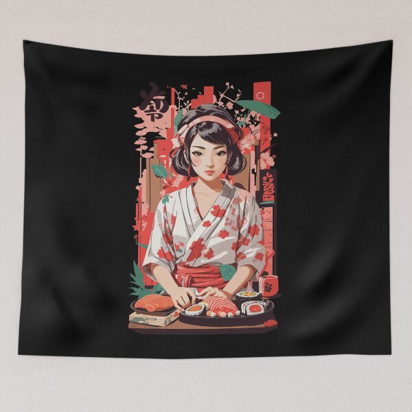 Item preview, Kawaii Sushi Anime Girl Retro Ukiyo-e Style designed and sold by LuminOrb.