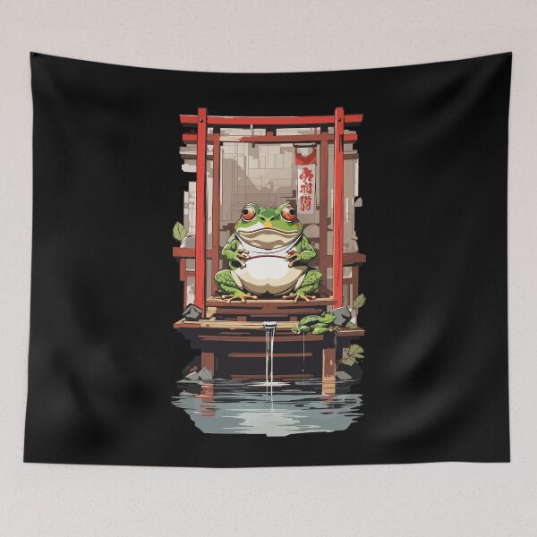 Item preview, Japanese Yokai Frosch In The Ukiyo-e Style Temple designed and sold by LuminOrb.