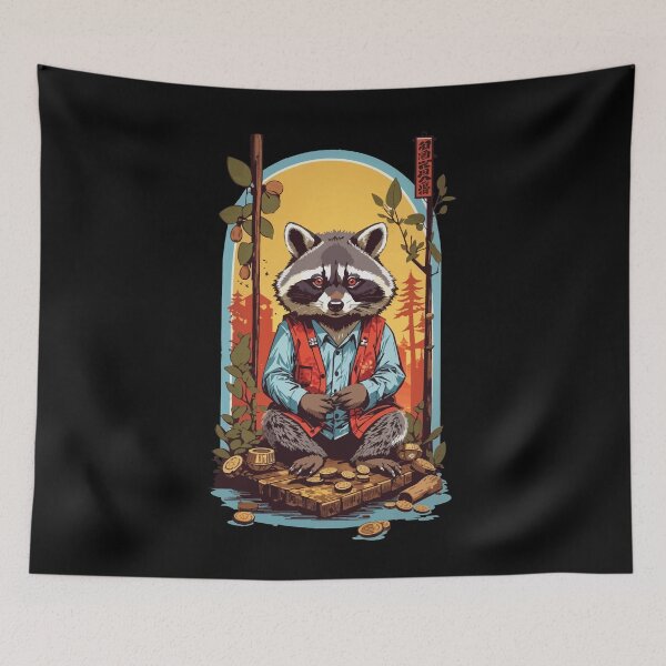 Item preview, Raccoon Luck Japan Retro Kanji Design Style designed and sold by LuminOrb.
