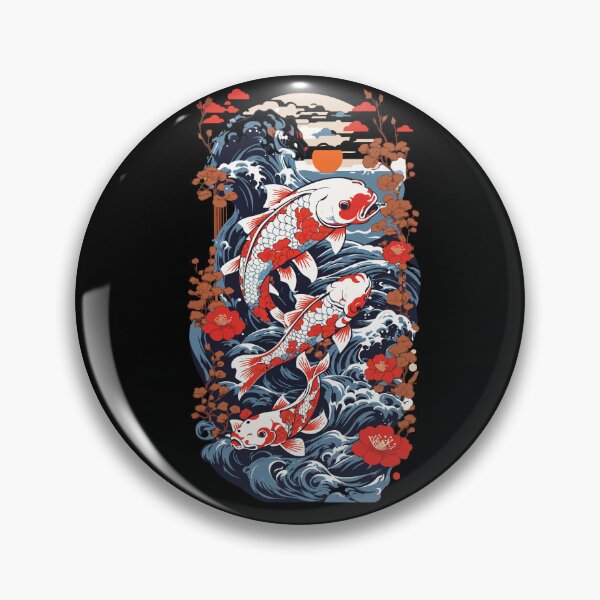 Item preview, Koi Carp With Water Flowers Ukiyo-e Art Style designed and sold by LuminOrb.