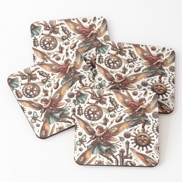 Item preview, Fairies and gears pattern designed and sold by LyssasMindArt.