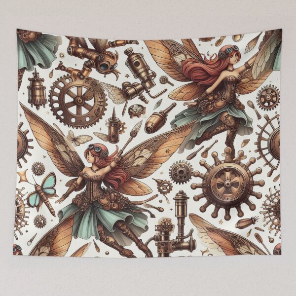 Item preview, Fairies and gears pattern designed and sold by LyssasMindArt.