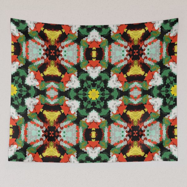 Artikelvorschau, Retro-Mandala-Blume, Grün, Orange und Gelb entworfen und verkauft von WormholeOrbital.