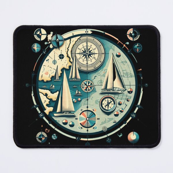 Item preview, "Vintage Nautical Map with Sailboat Race Routes Illustration" designed and sold by ChromaticBlend.
