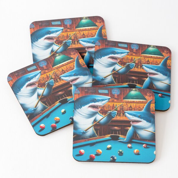 Item preview, Pool Sharks Art, Great White Sharks, Animal Humor designed and sold by Kmcantley.
