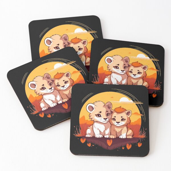 Item preview, Adorable kawaii lion cubs in love illustration designed and sold by NBSStore.