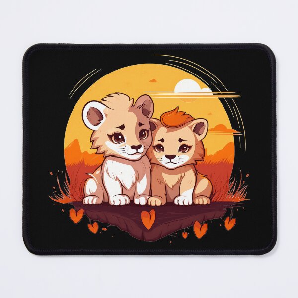 Item preview, Adorable kawaii lion cubs in love illustration designed and sold by NBSStore.