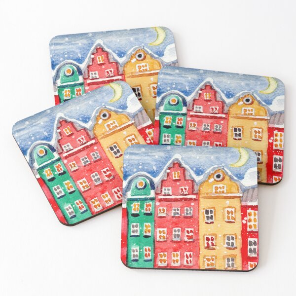 Item preview, Snowy Winter Christmas Cityscape Watercolor designed and sold by Ivy Lily Art.