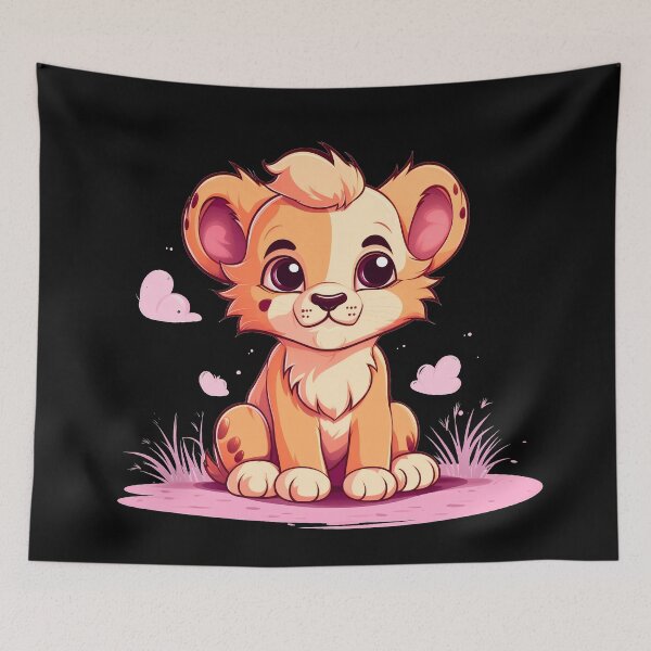 Item preview, Adorable kawaii lion cubs in love illustration designed and sold by NBSStore.