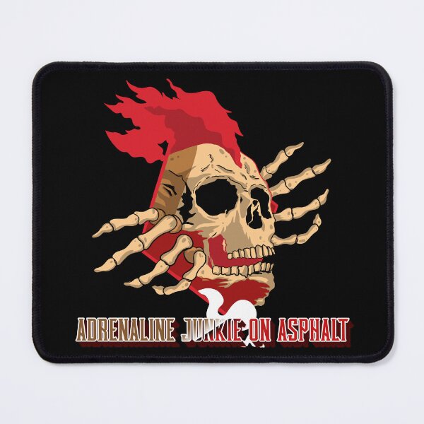 Item preview, Adrenaline Junkie On Asphalt Skull Skeleton Fast Cars Speed Racetrack Bikes Street Racing Racer designed and sold by CarantinedChaos.