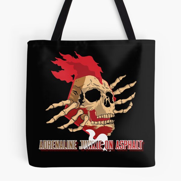 Item preview, Adrenaline Junkie On Asphalt Skull Skeleton Fast Cars Speed Racetrack Bikes Street Racing Racer designed and sold by CarantinedChaos.