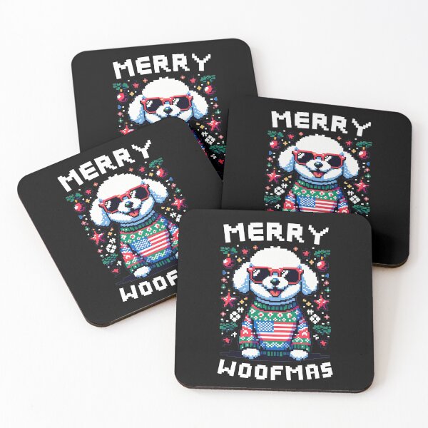 Item preview, Happy Bichon Friese Dog in Ugly Christmas USA flag Festive Sweater | Merry Woofmas | designed and sold by TheMostLikely.