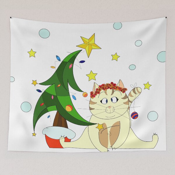 Item preview, A christmas tree and a fatty cat designed and sold by VentunoGrammi.