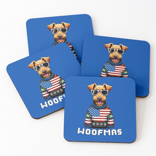 Item preview, Merry Woofmas | Happy Airdale Terrier Dog in Ugly Christmas USA flag Festive Sweater designed and sold by TheMostLikely.
